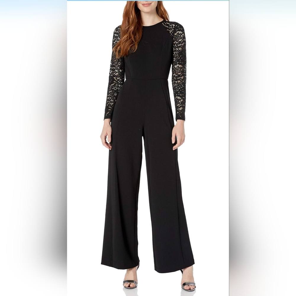 Tommy Hilfiger Elegant Black Lace Jumpsuit Sz 6 Stretchy